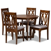 Baxton Studio Julie Modern and Contemporary Grey Fabric Upholstered and Walnut Brown Finished Wood 5-Piece Dining Set